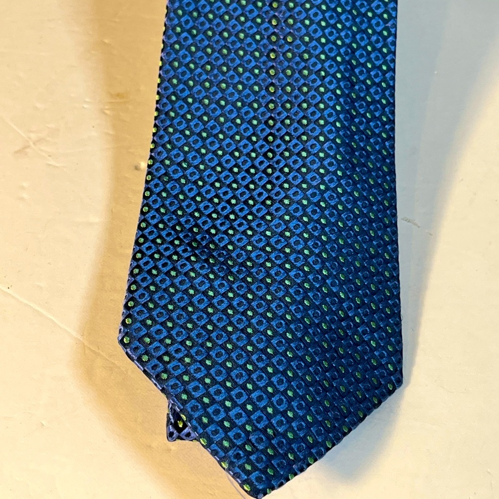 Charvet Place Vendome Blue Silk Tie with Geometric Pattern
